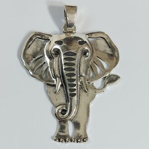 Large Silver Elephant Necklace Pendant